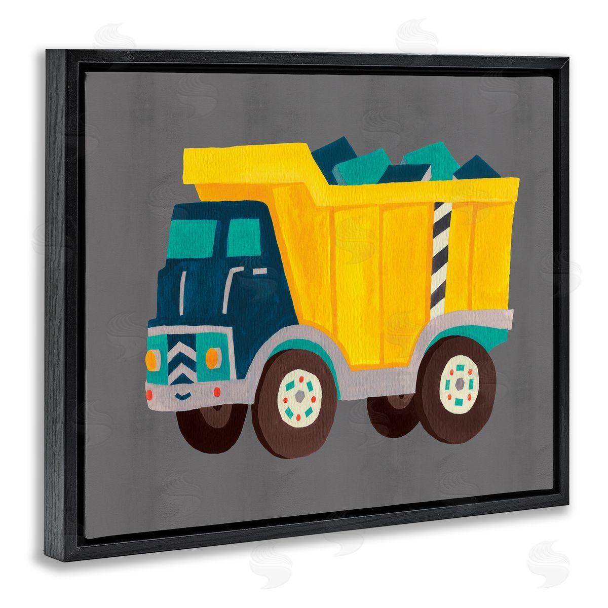 Yellow Dump Truck Black Floating Frame Canvas Wall Art, Home Decor by Irene Chan