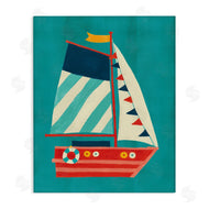 Irene Chan | Striped Sailboat on Blue