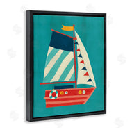 Irene Chan | Striped Sailboat on Blue