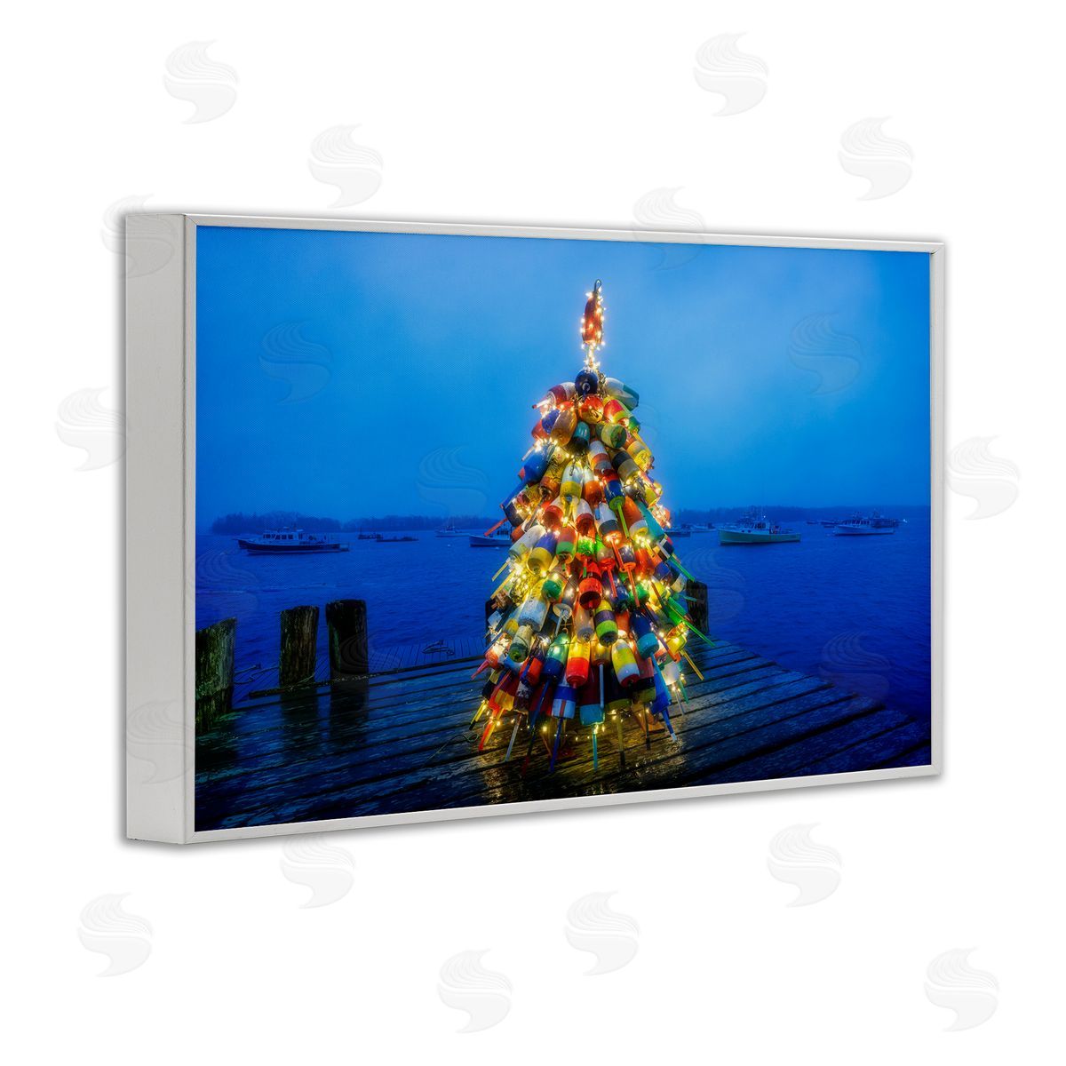 Lit Bouys Christmas Tree White Frame Print Wall Art, Home Decor by Rick Berk