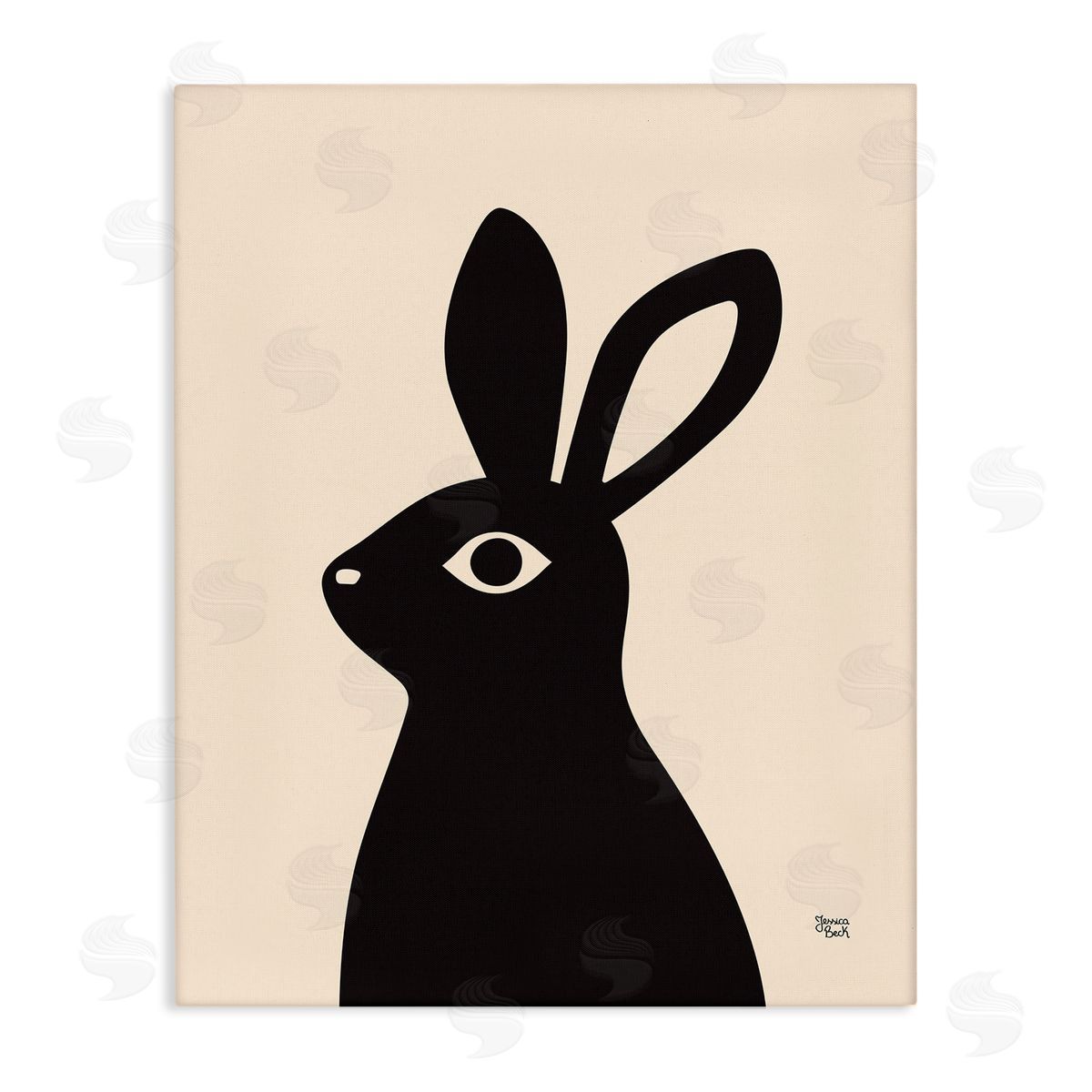Black Bunny on Cream Canvas Wall Art, Home Decor by Jessica Beck