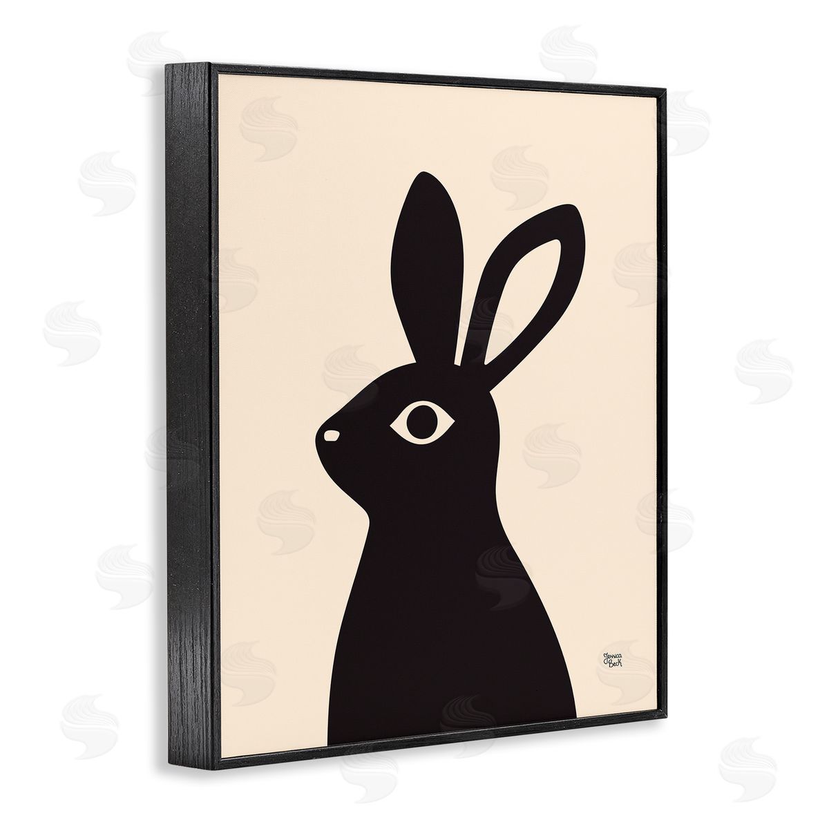 Black Bunny on Cream Black Frame Print Wall Art, Home Decor by Jessica Beck