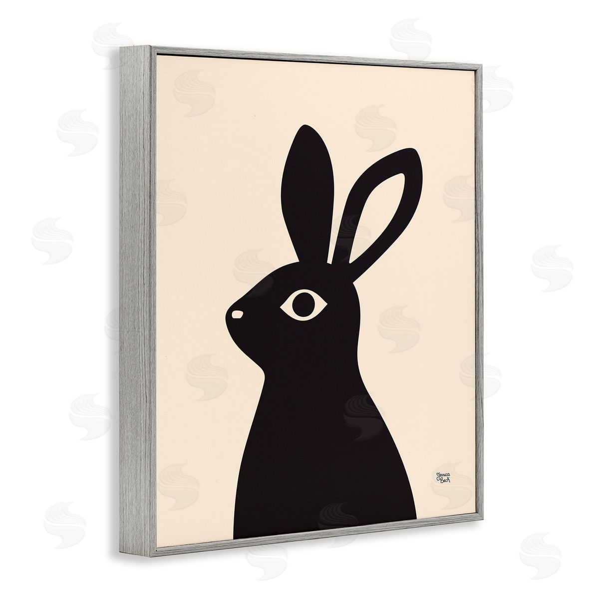 Black Bunny on Cream Grey Frame Print Wall Art, Home Decor by Jessica Beck