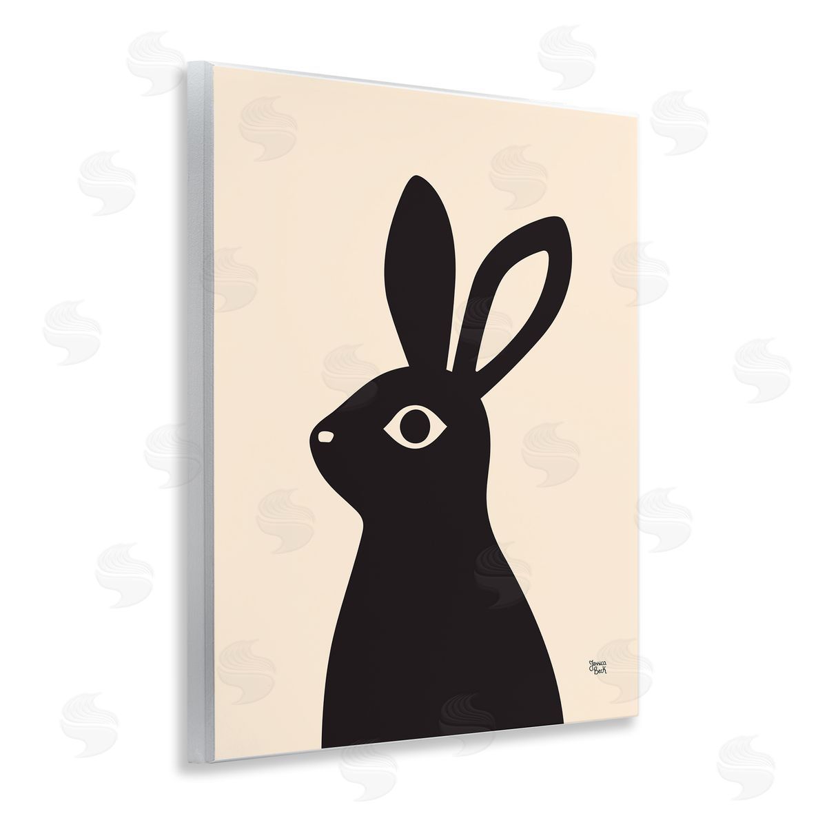 Black Bunny on Cream Wood Plaque Wall Art, Home Decor by Jessica Beck