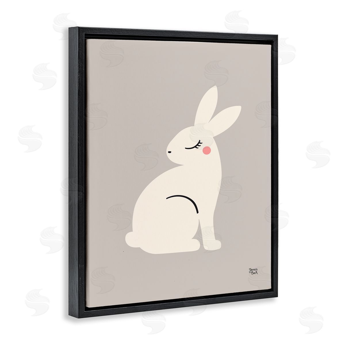 Minimal White Rabbit Black Floating Frame Canvas Wall Art, Home Decor by Jessica Beck