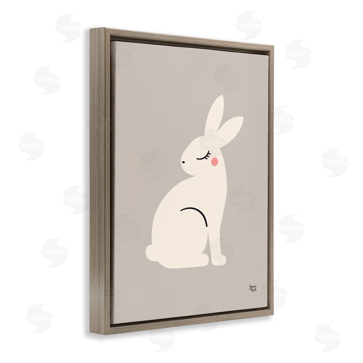 Minimal White Rabbit Brown Floating Frame Canvas Wall Art, Home Decor by Jessica Beck