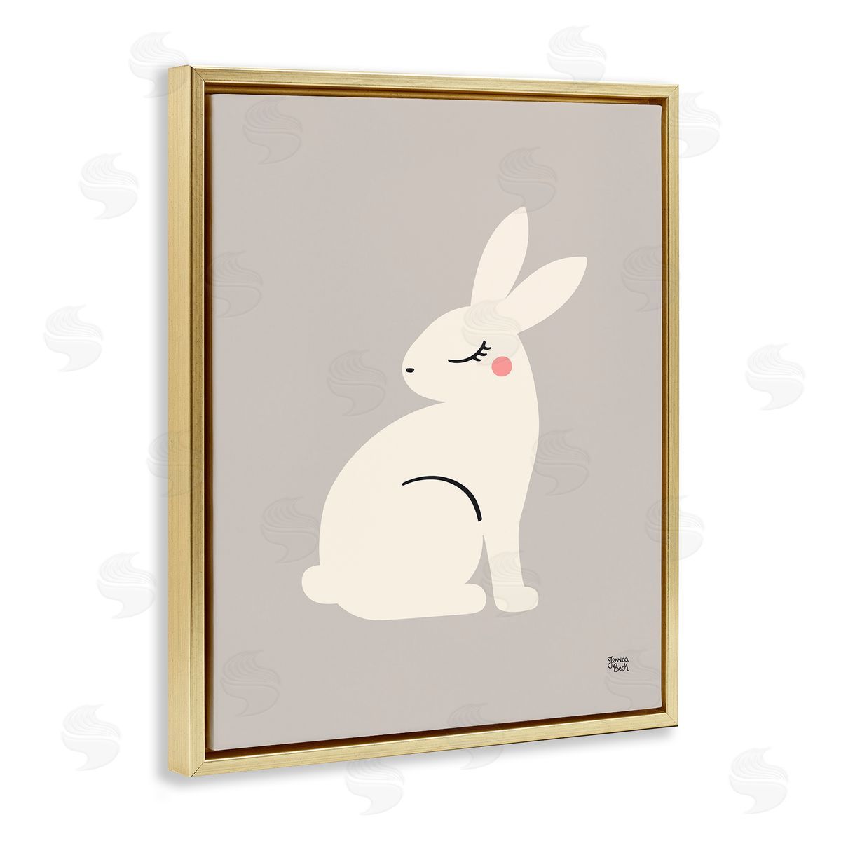 Minimal White Rabbit Gold Floating Frame Canvas Wall Art, Home Decor by Jessica Beck