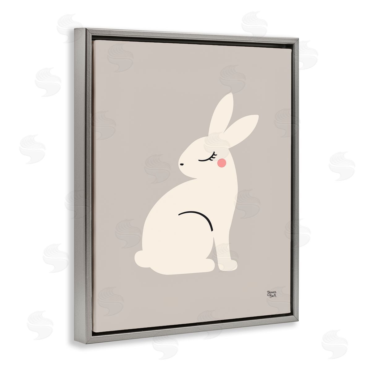 Minimal White Rabbit Grey Floating Frame Canvas Wall Art, Home Decor by Jessica Beck