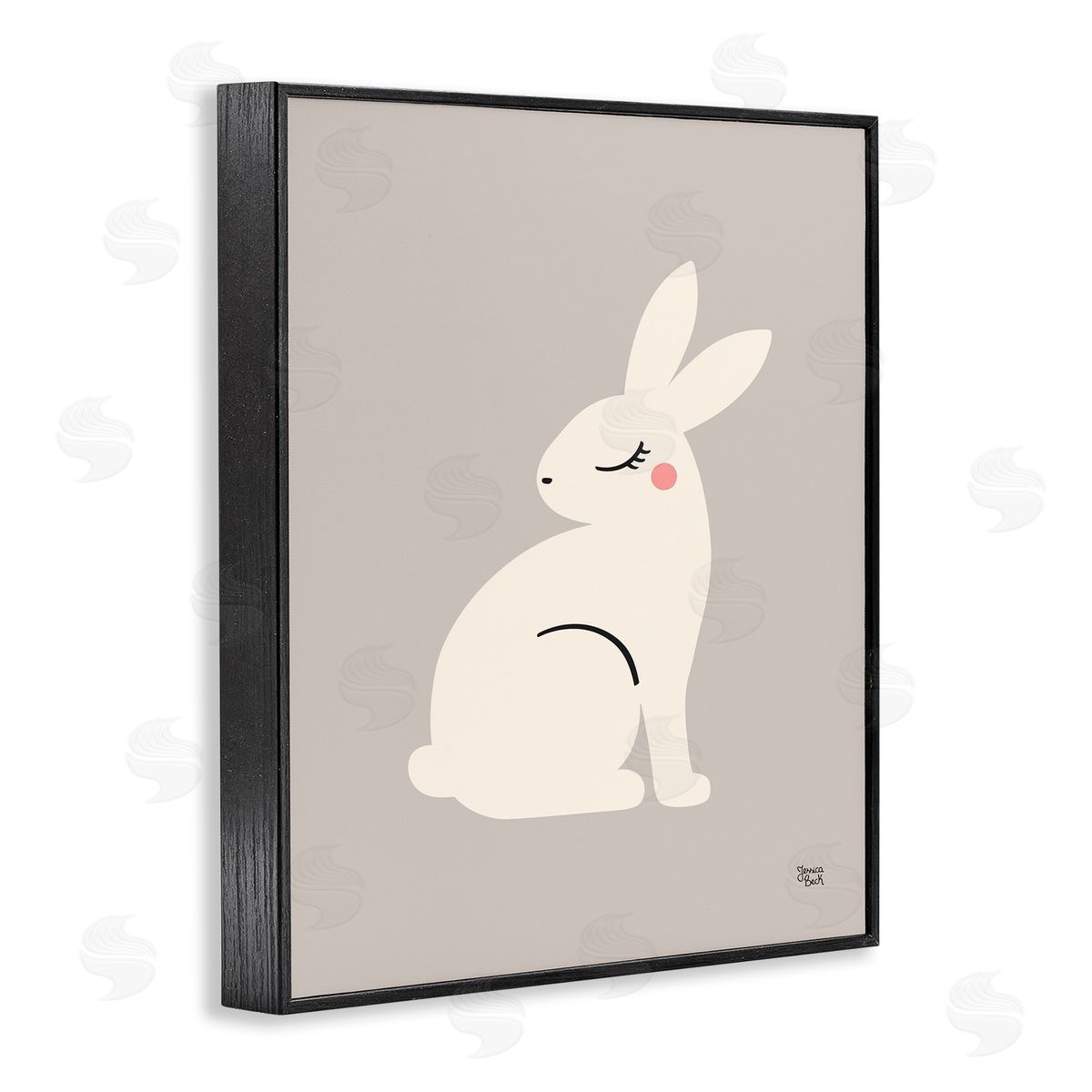 Minimal White Rabbit Black Frame Print Wall Art, Home Decor by Jessica Beck