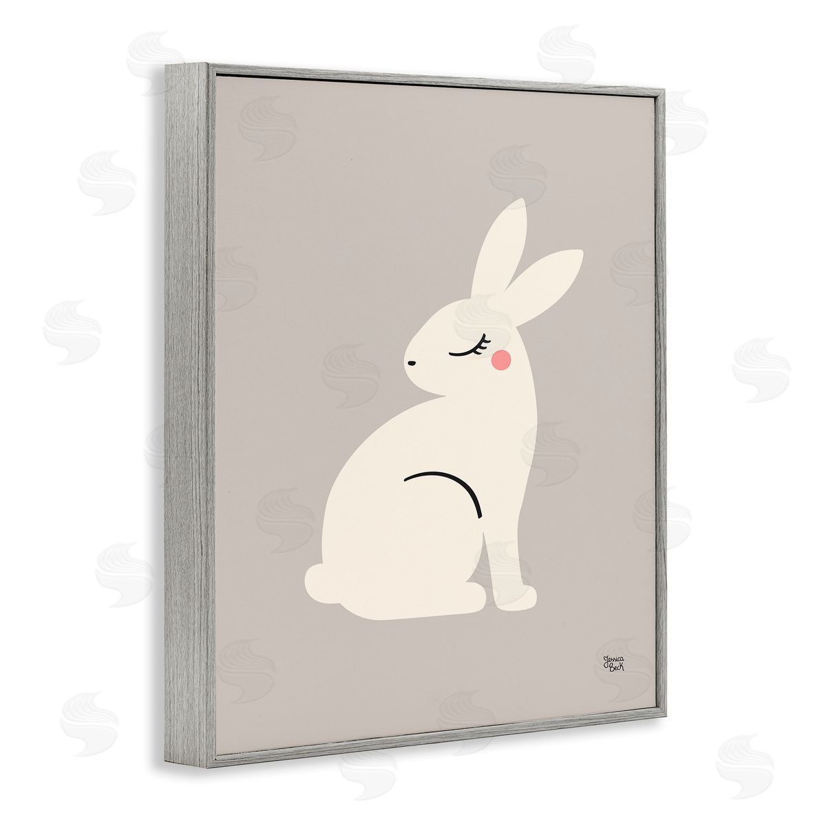Minimal White Rabbit Grey Frame Print Wall Art, Home Decor by Jessica Beck