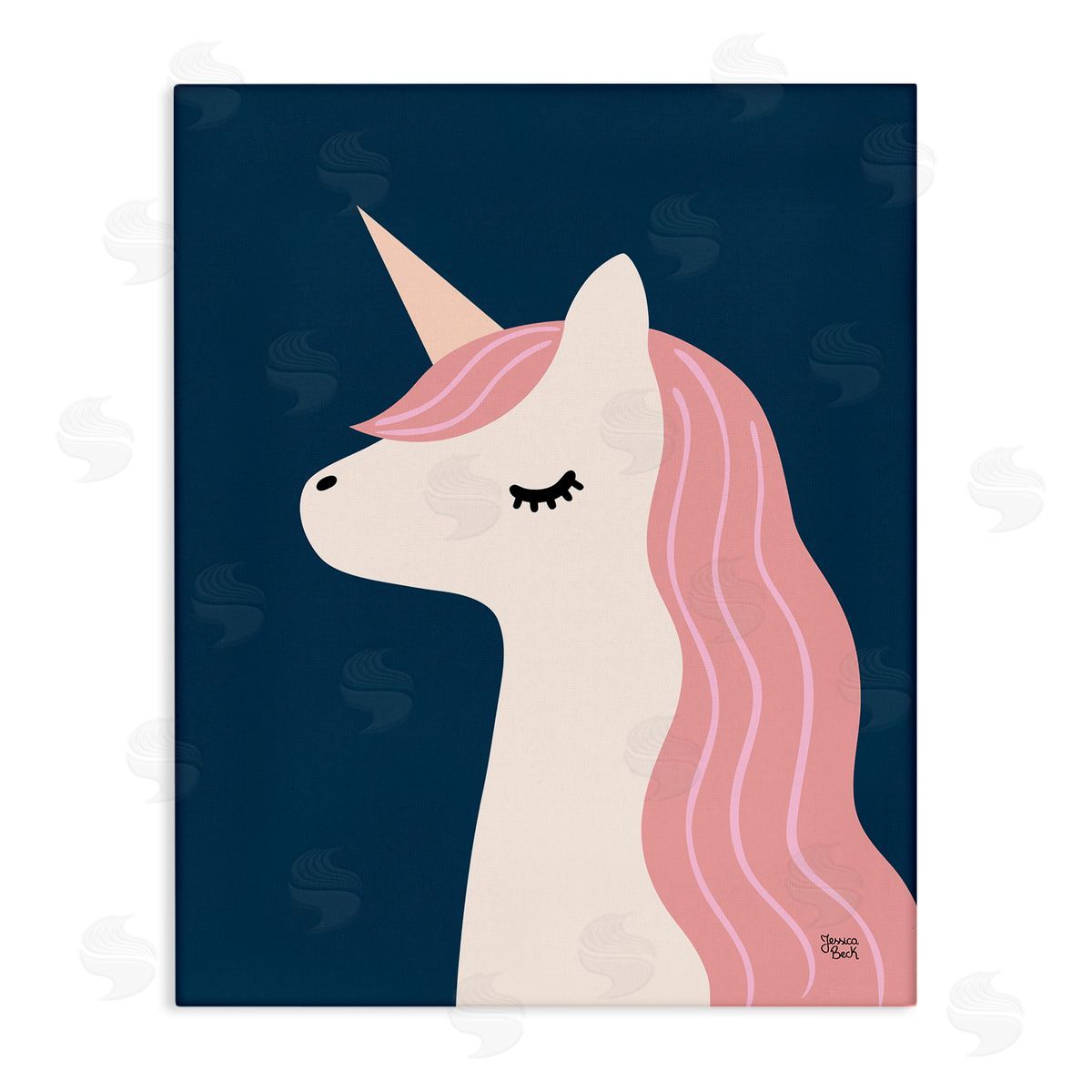Relaxed Unicorn on Blue Canvas Wall Art, Home Decor by Jessica Beck