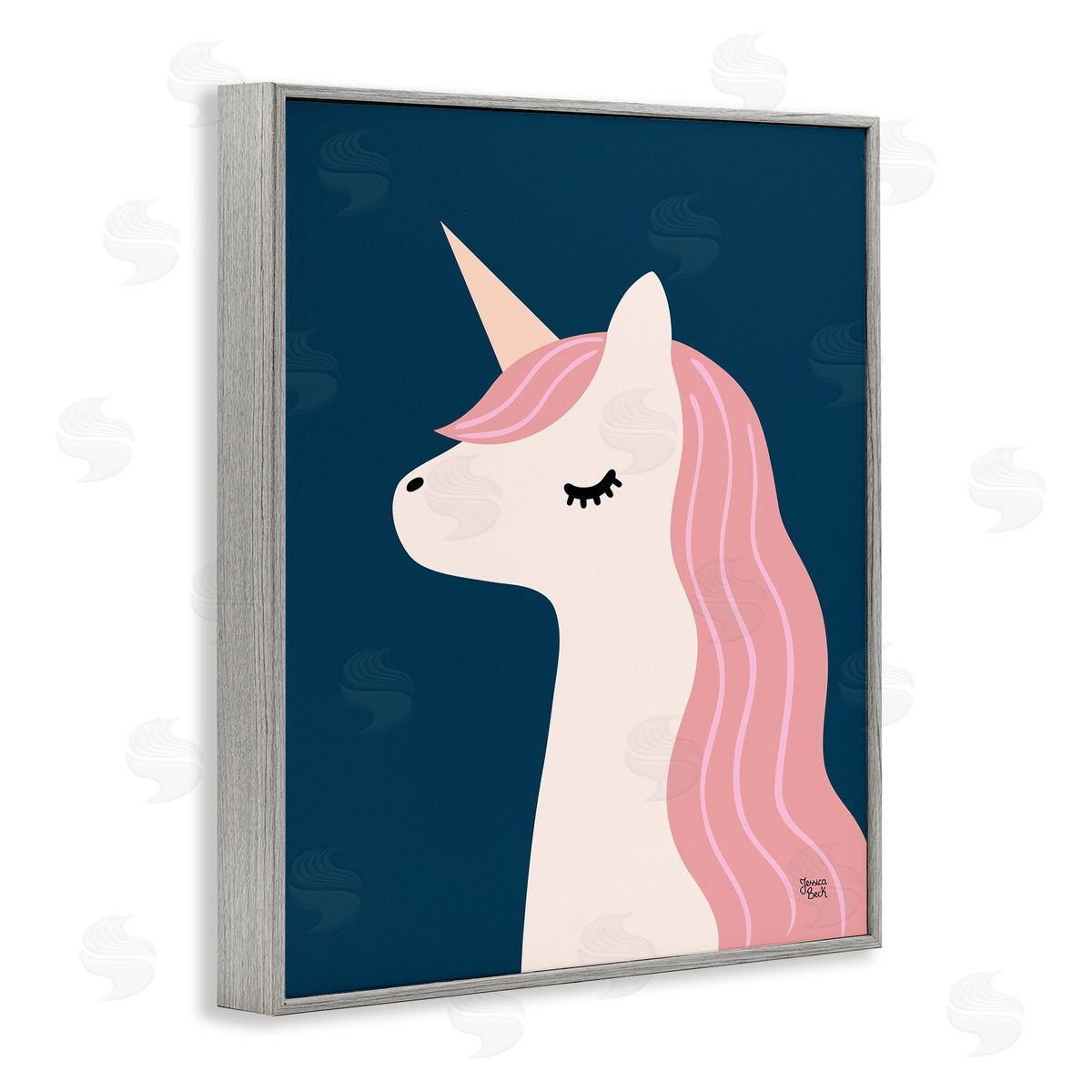 Relaxed Unicorn on Blue Grey Frame Print Wall Art, Home Decor by Jessica Beck