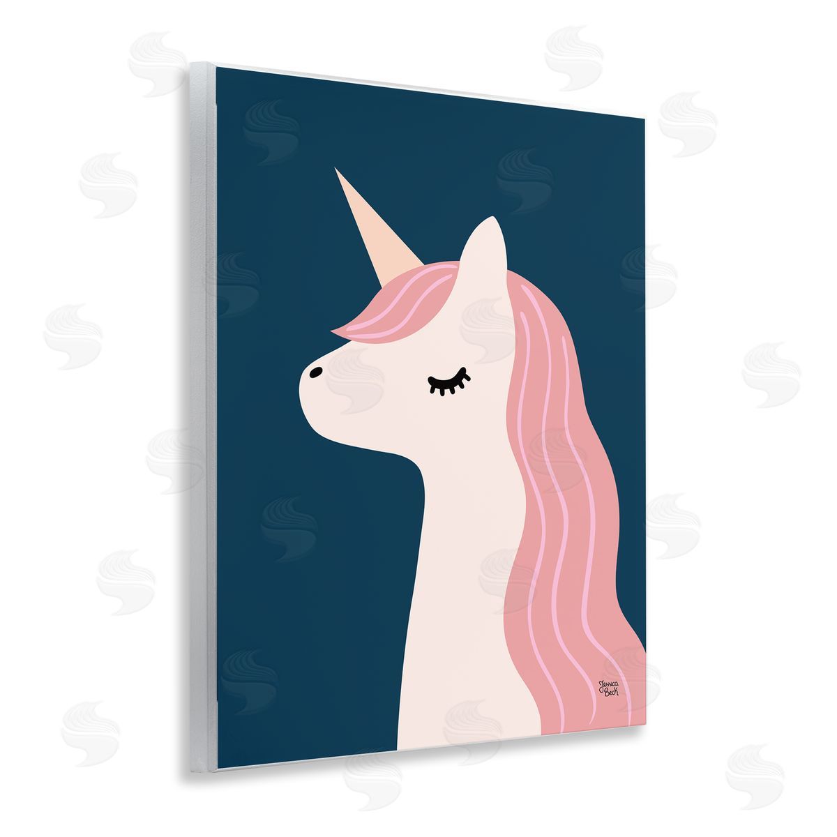 Relaxed Unicorn on Blue Wood Plaque Wall Art, Home Decor by Jessica Beck