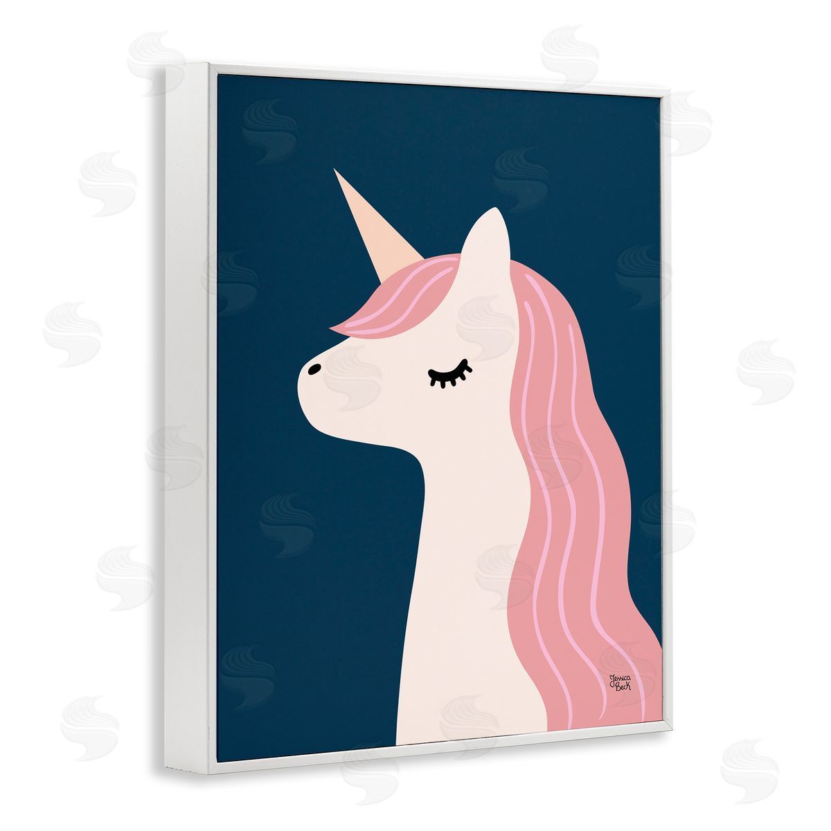 Relaxed Unicorn on Blue White Frame Print Wall Art, Home Decor by Jessica Beck