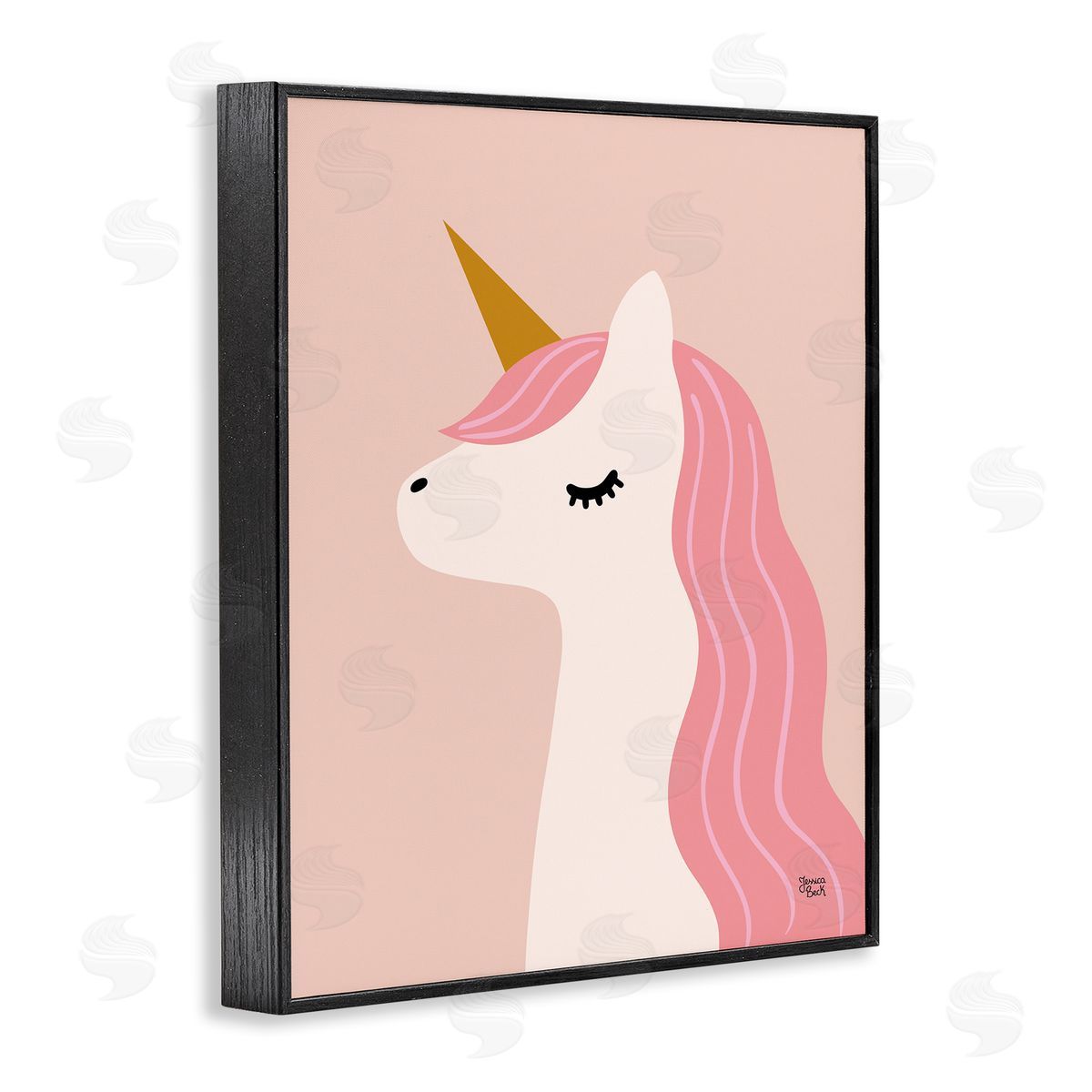 Peach Pastel Unicorn Black Frame Print Wall Art, Home Decor by Jessica Beck