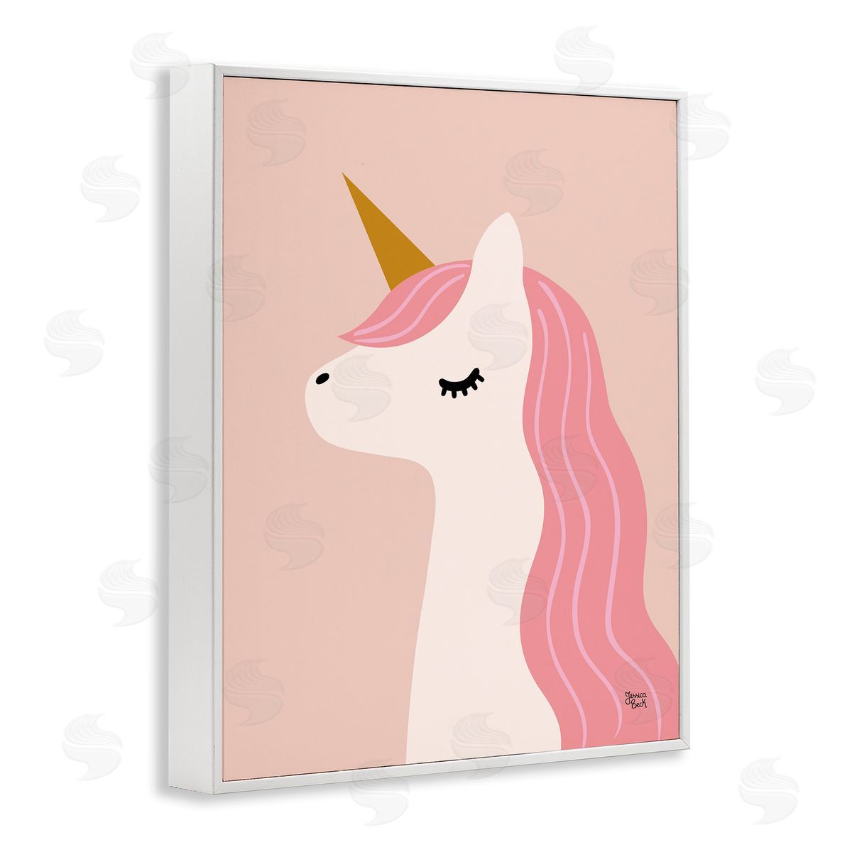 Peach Pastel Unicorn White Frame Print Wall Art, Home Decor by Jessica Beck