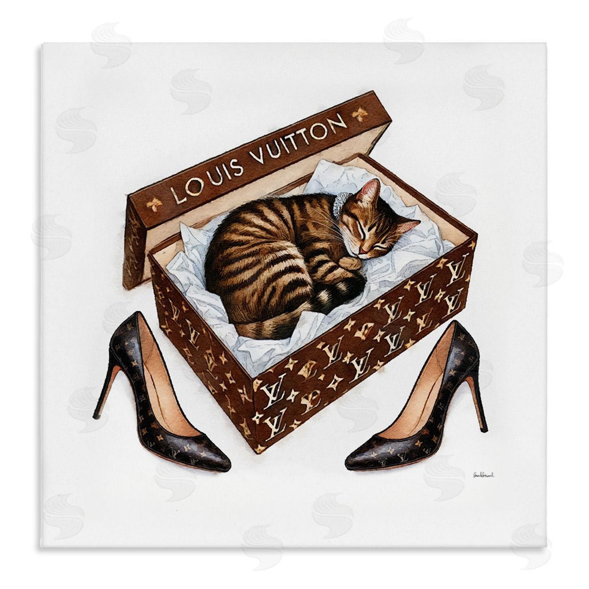 Sleeping Cat in Shoebox Canvas Wall Art, Home Decor by Amanda Greenwood