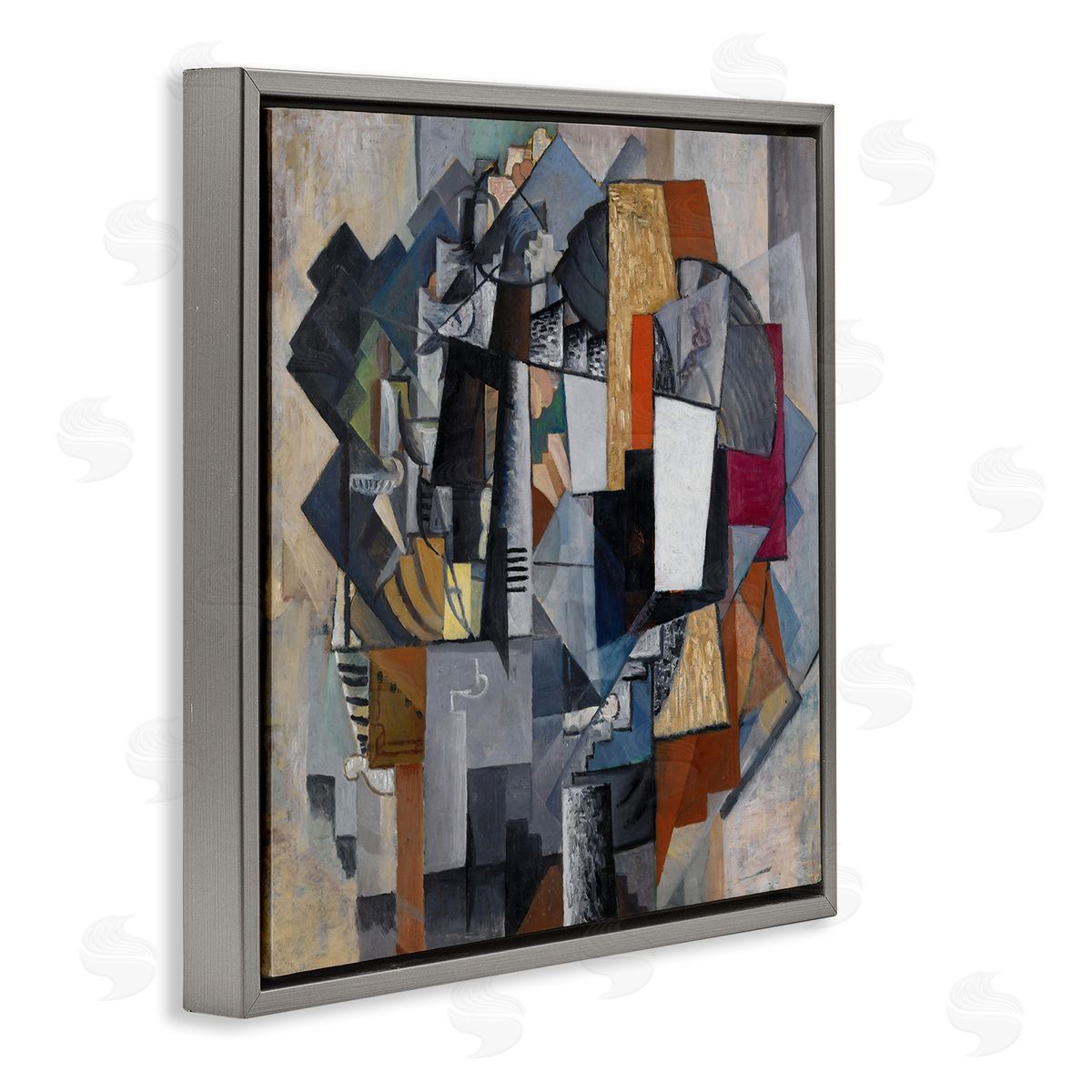 Classical Abstract Collage Grey Floating Frame Canvas Wall Art, Home Decor by one1000paintings