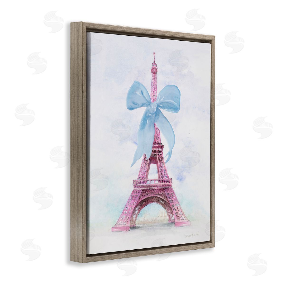 Pretty Bow Eiffel Tower Brown Floating Frame Canvas Wall Art, Home Decor by Lanie Loreth