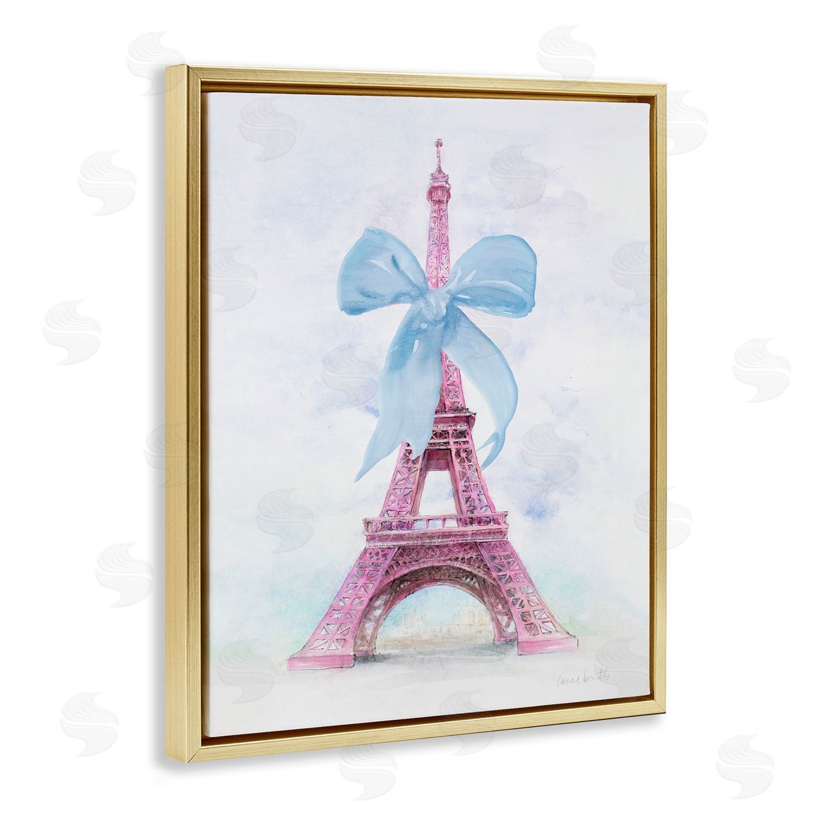 Pretty Bow Eiffel Tower Gold Floating Frame Canvas Wall Art, Home Decor by Lanie Loreth