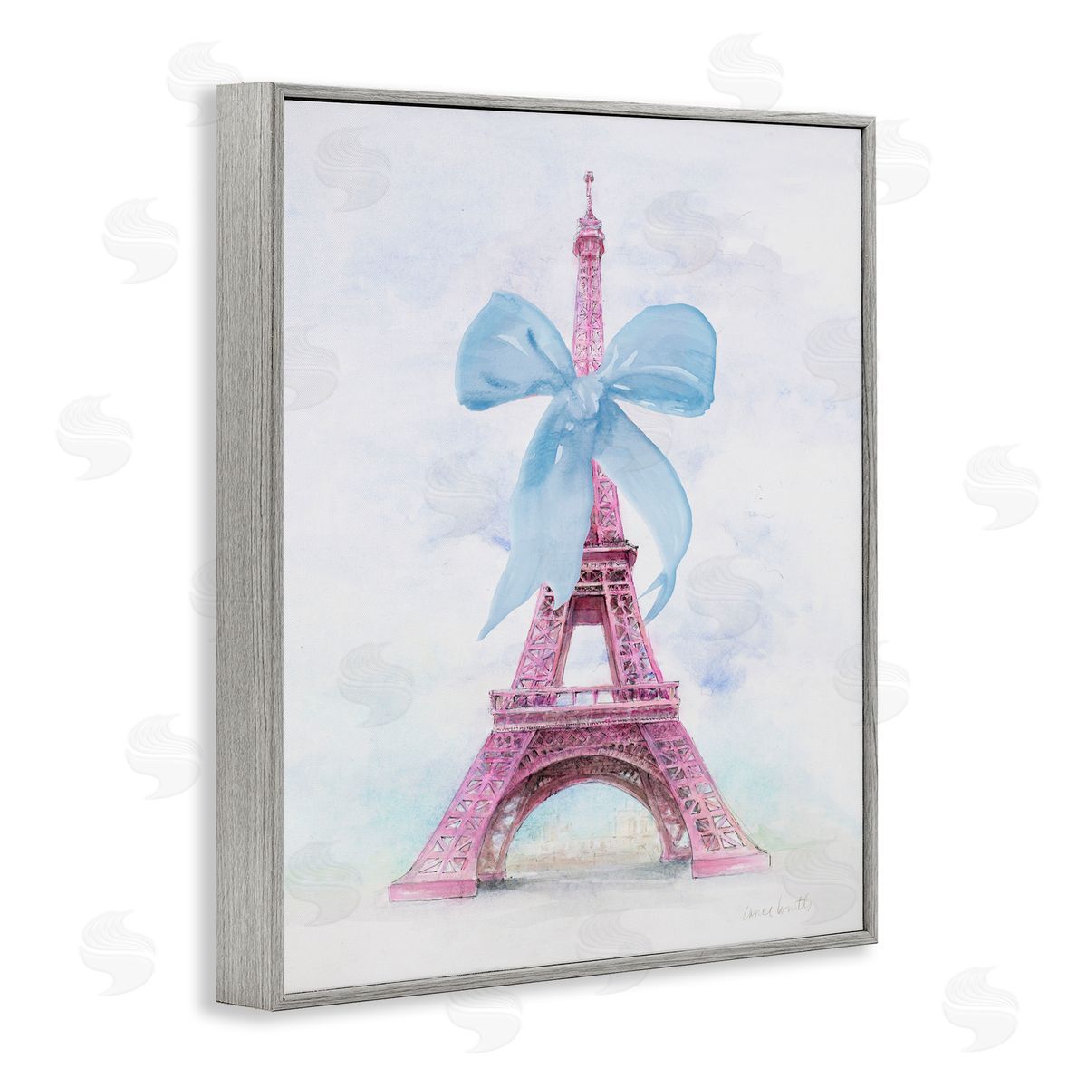 Pretty Bow Eiffel Tower Grey Frame Print Wall Art, Home Decor by Lanie Loreth