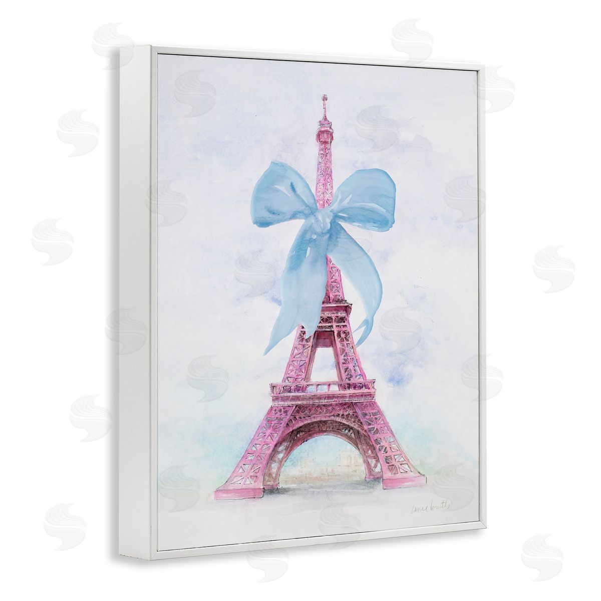 Pretty Bow Eiffel Tower White Frame Print Wall Art, Home Decor by Lanie Loreth
