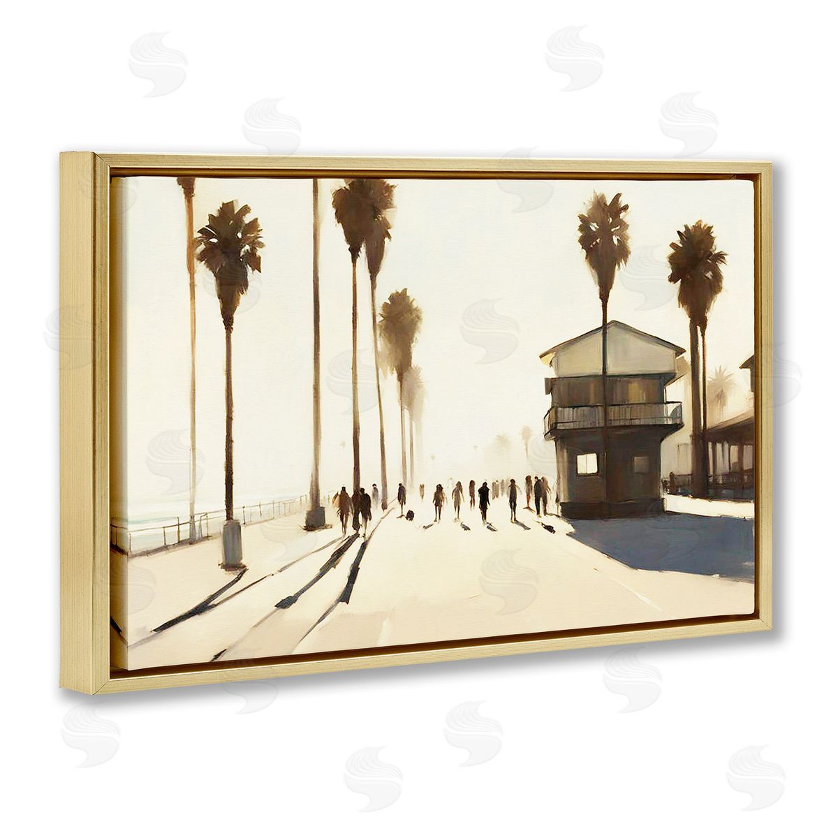 Tropical Afternoon Shadows Gold Floating Frame Canvas Wall Art, Home Decor by Noah Bay
