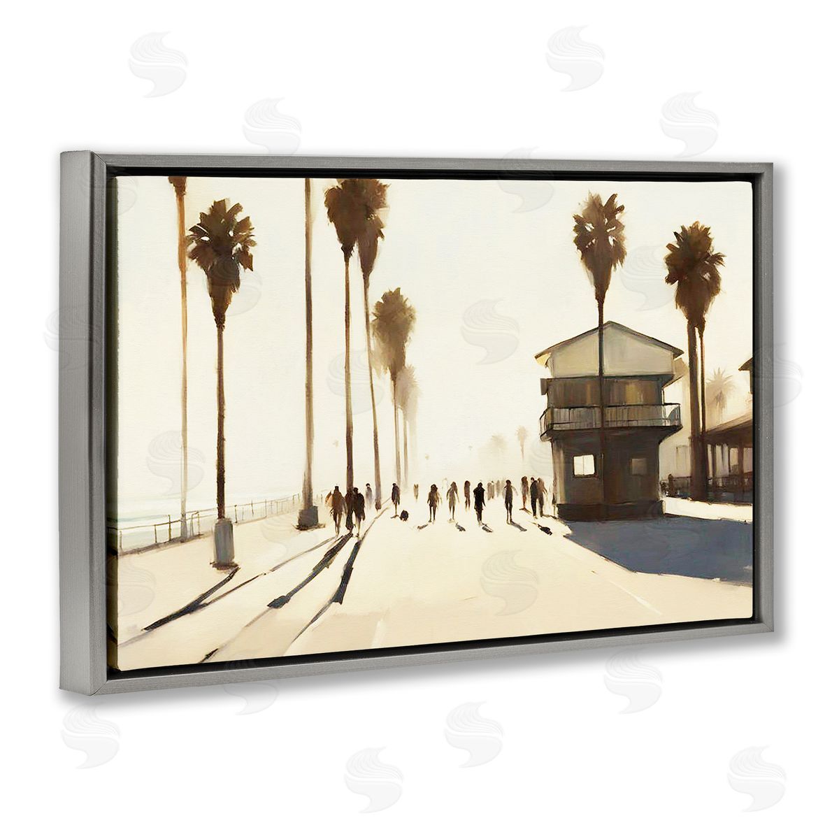 Tropical Afternoon Shadows Grey Floating Frame Canvas Wall Art, Home Decor by Noah Bay