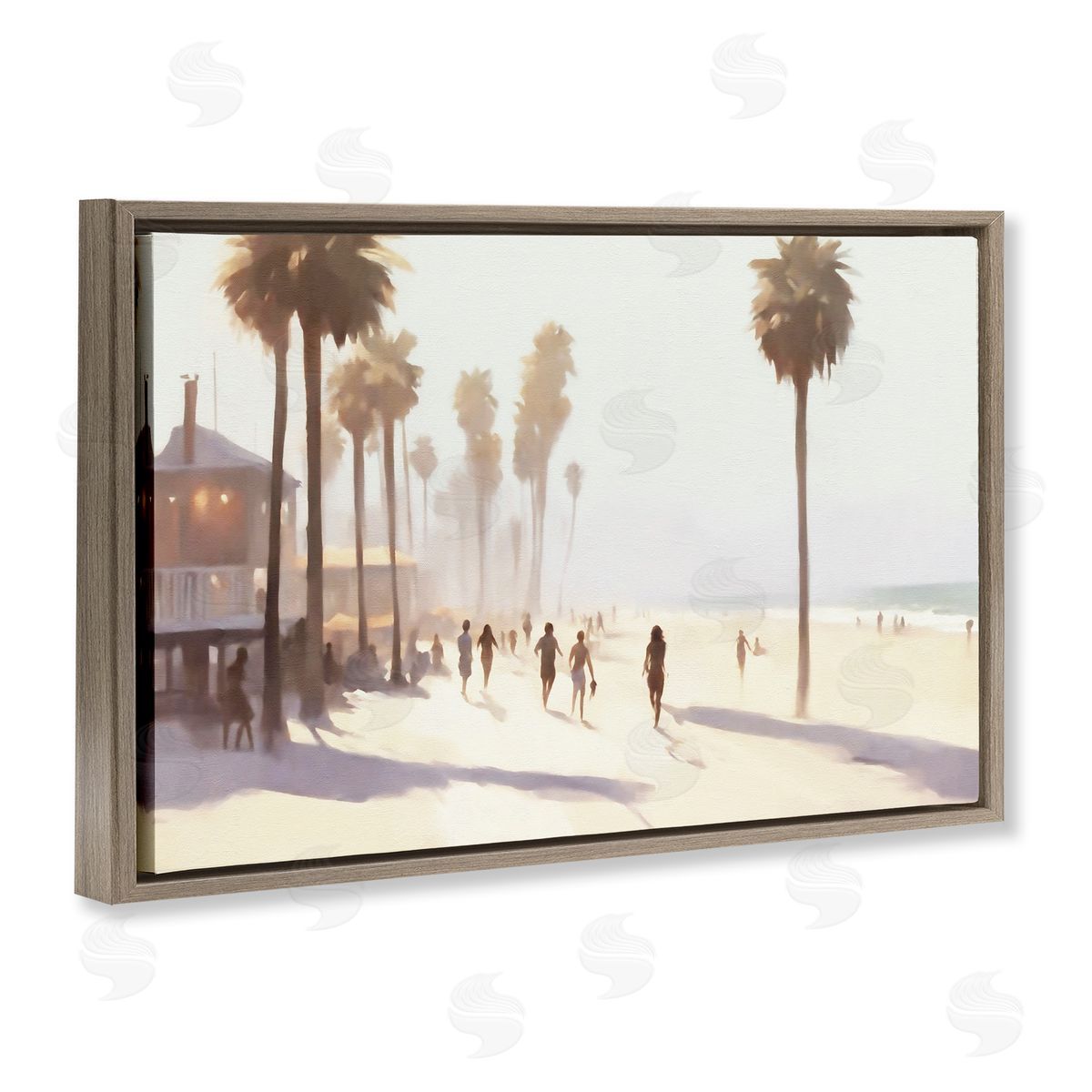 Running on Tropical Beach Brown Floating Frame Canvas Wall Art, Home Decor by Noah Bay