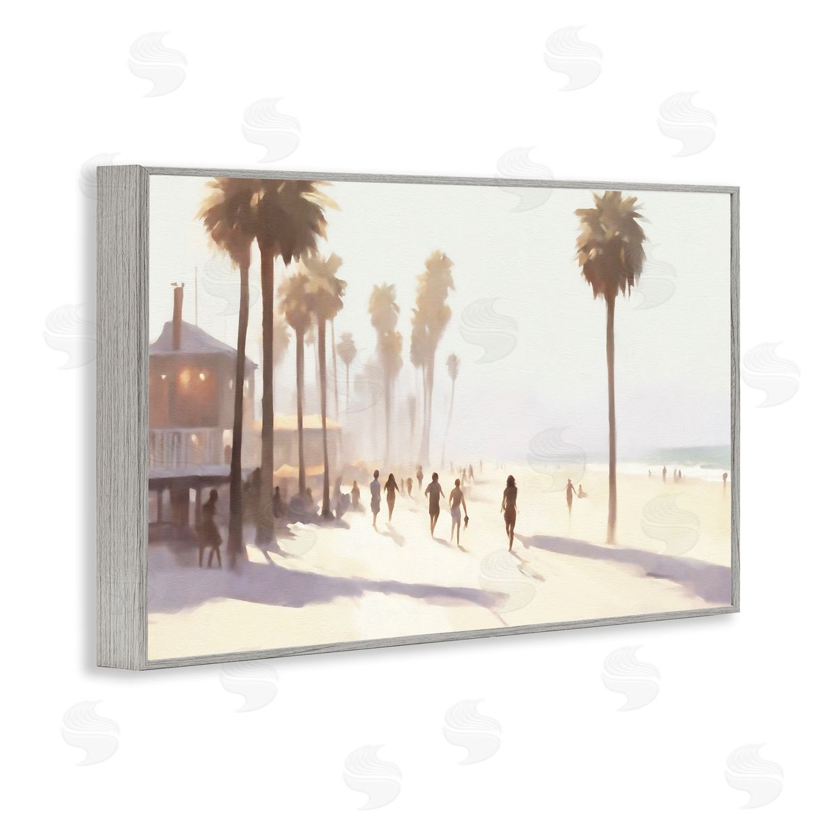Running on Tropical Beach Grey Frame Print Wall Art, Home Decor by Noah Bay
