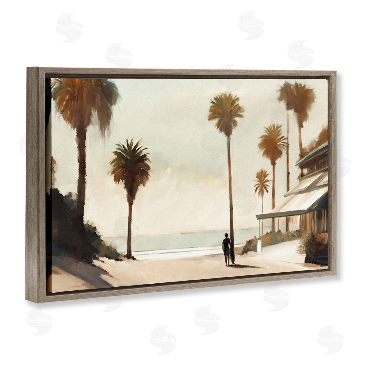 Tropical Café Del Mar Brown Floating Frame Canvas Wall Art, Home Decor by Noah Bay