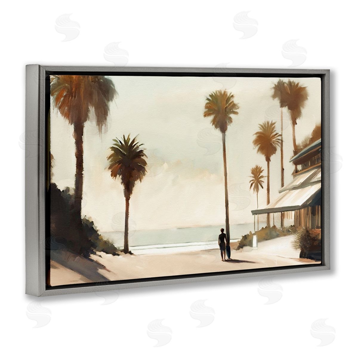 Tropical Café Del Mar Grey Floating Frame Canvas Wall Art, Home Decor by Noah Bay