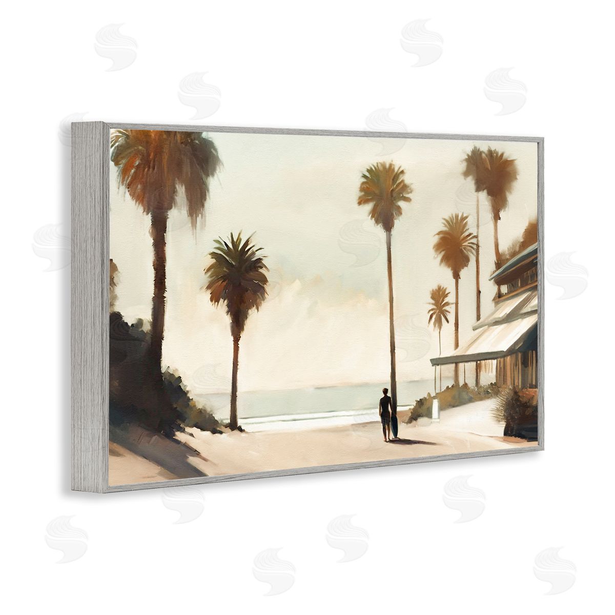 Tropical Café Del Mar Grey Frame Print Wall Art, Home Decor by Noah Bay