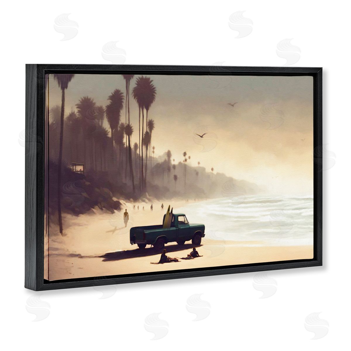Dreamy Beach Tropical View Black Floating Frame Canvas Wall Art, Home Decor by Noah Bay