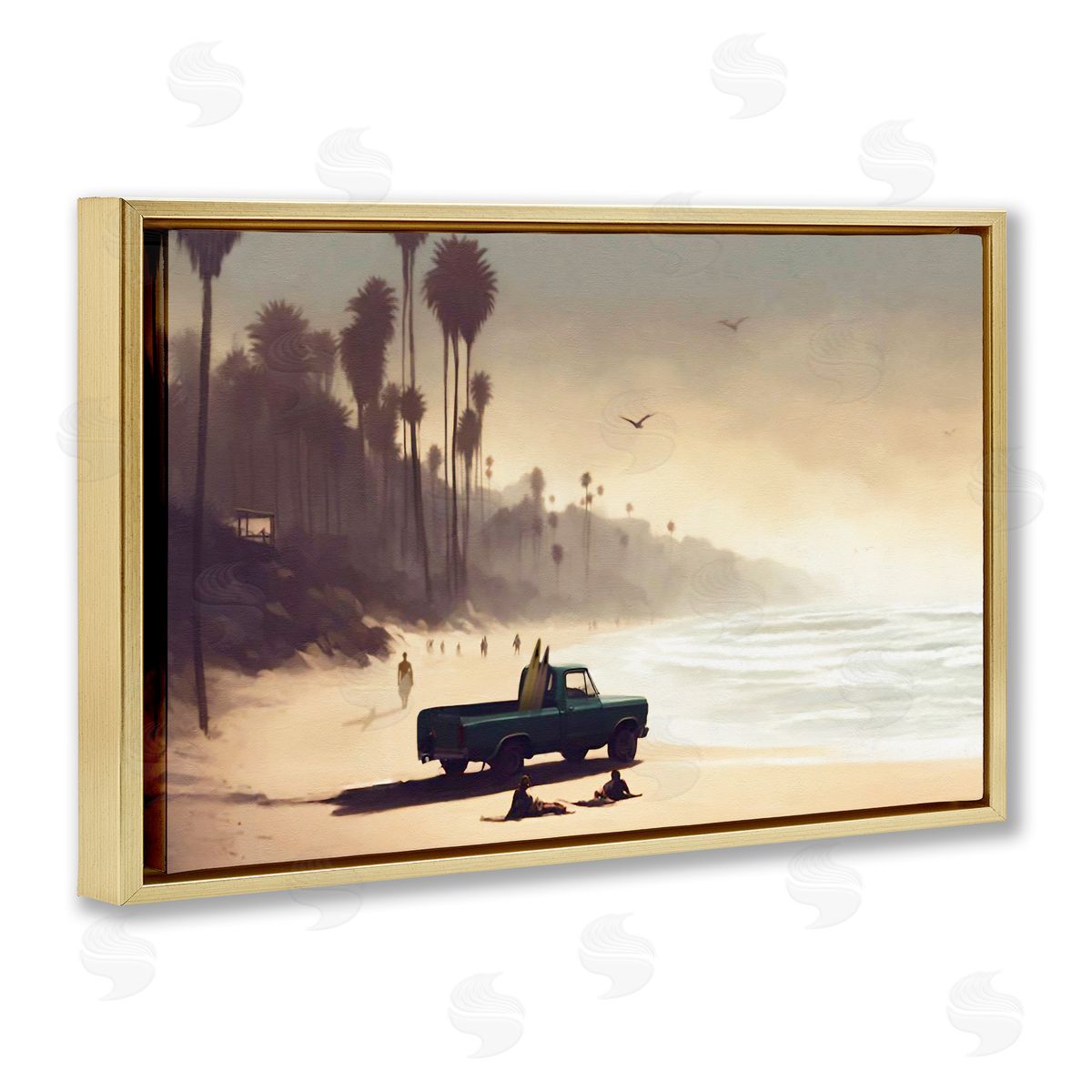 Dreamy Beach Tropical View Gold Floating Frame Canvas Wall Art, Home Decor by Noah Bay