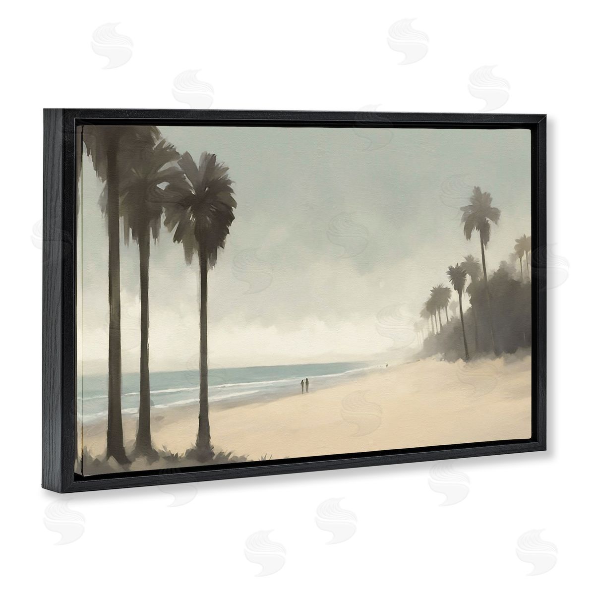 Deserted Beach & Palms Black Floating Frame Canvas Wall Art, Home Decor by Noah Bay