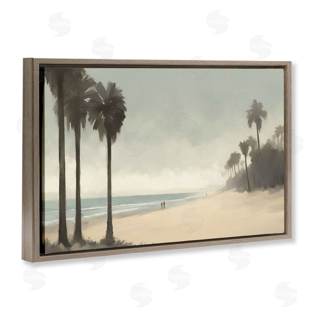 Deserted Beach & Palms Brown Floating Frame Canvas Wall Art, Home Decor by Noah Bay