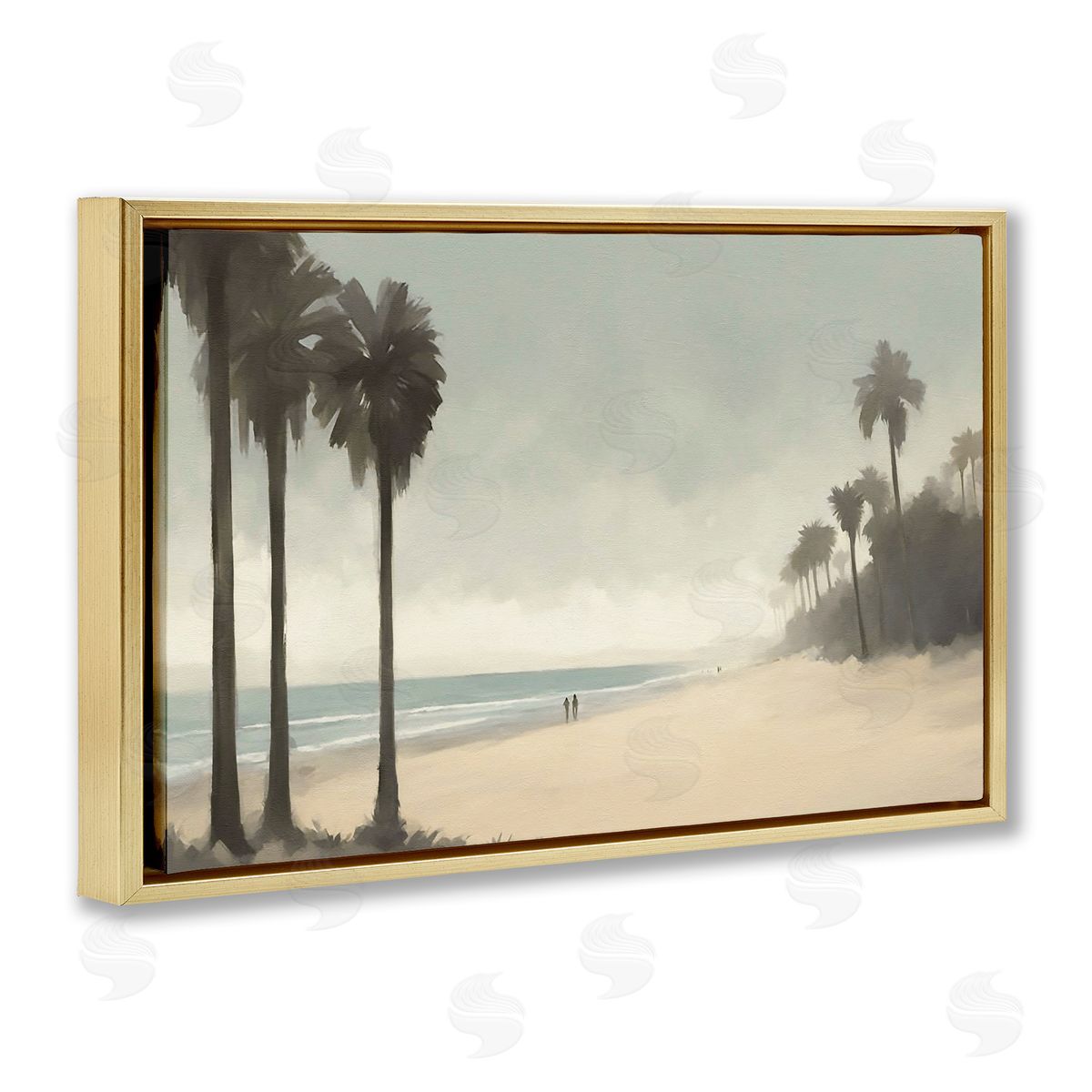 Deserted Beach & Palms Gold Floating Frame Canvas Wall Art, Home Decor by Noah Bay