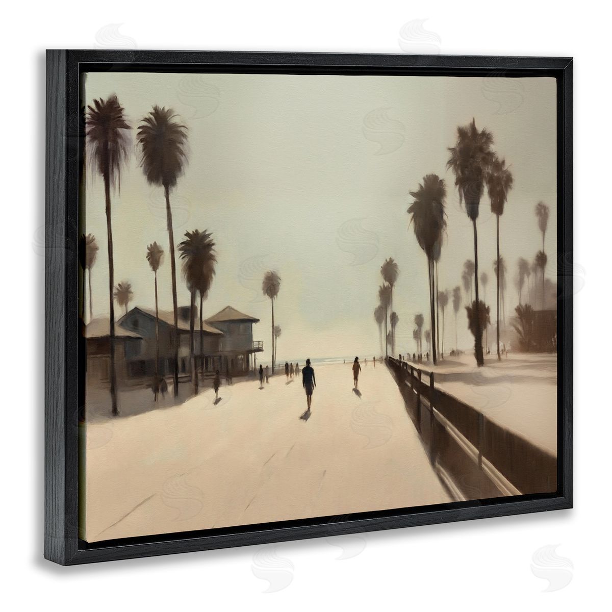 Midday Sun Beach View Black Floating Frame Canvas Wall Art, Home Decor by Noah Bay