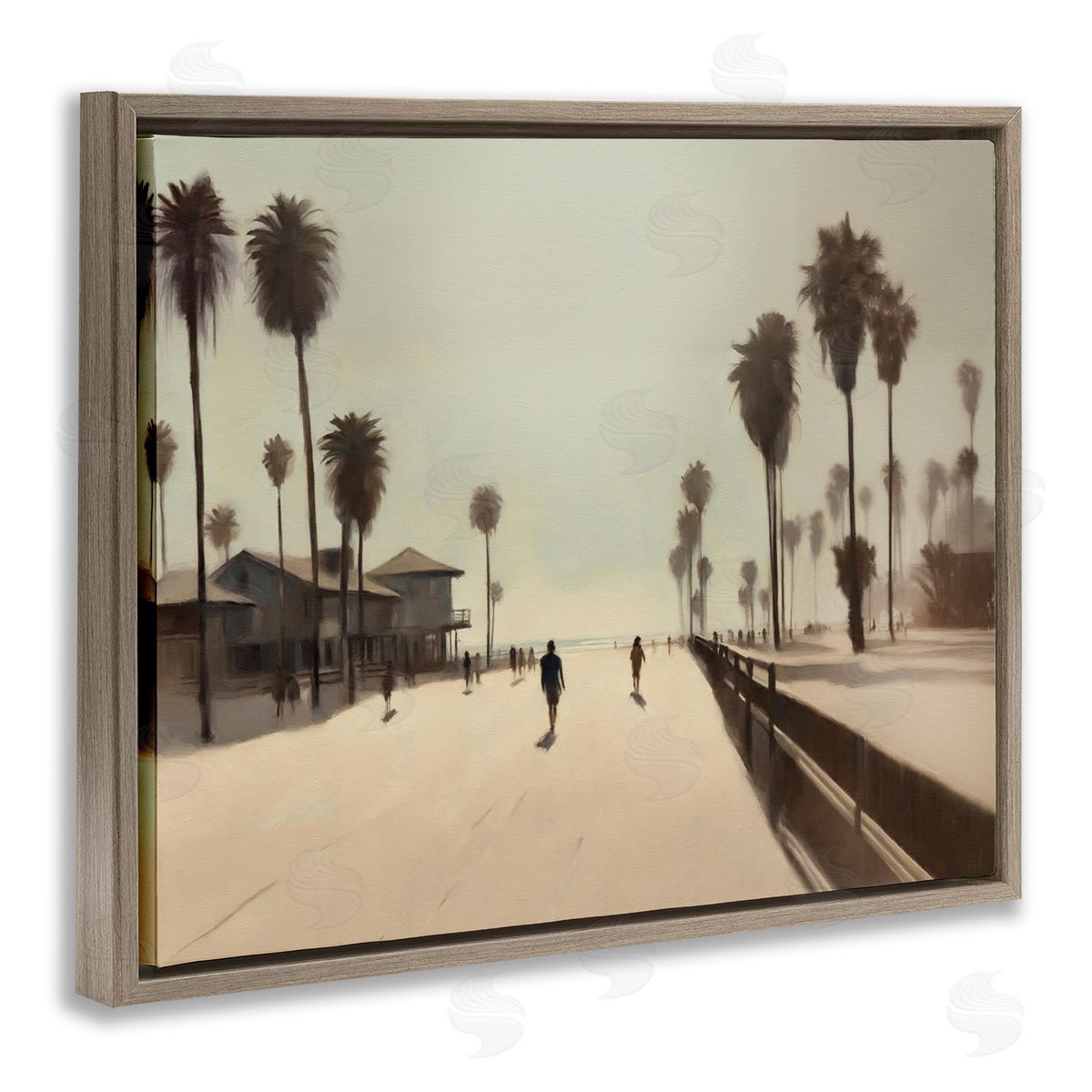 Midday Sun Beach View Brown Floating Frame Canvas Wall Art, Home Decor by Noah Bay
