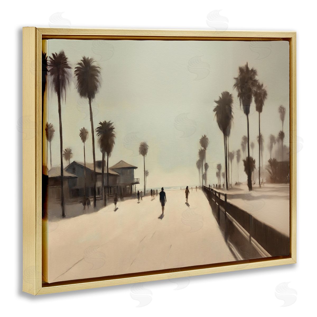 Midday Sun Beach View Gold Floating Frame Canvas Wall Art, Home Decor by Noah Bay