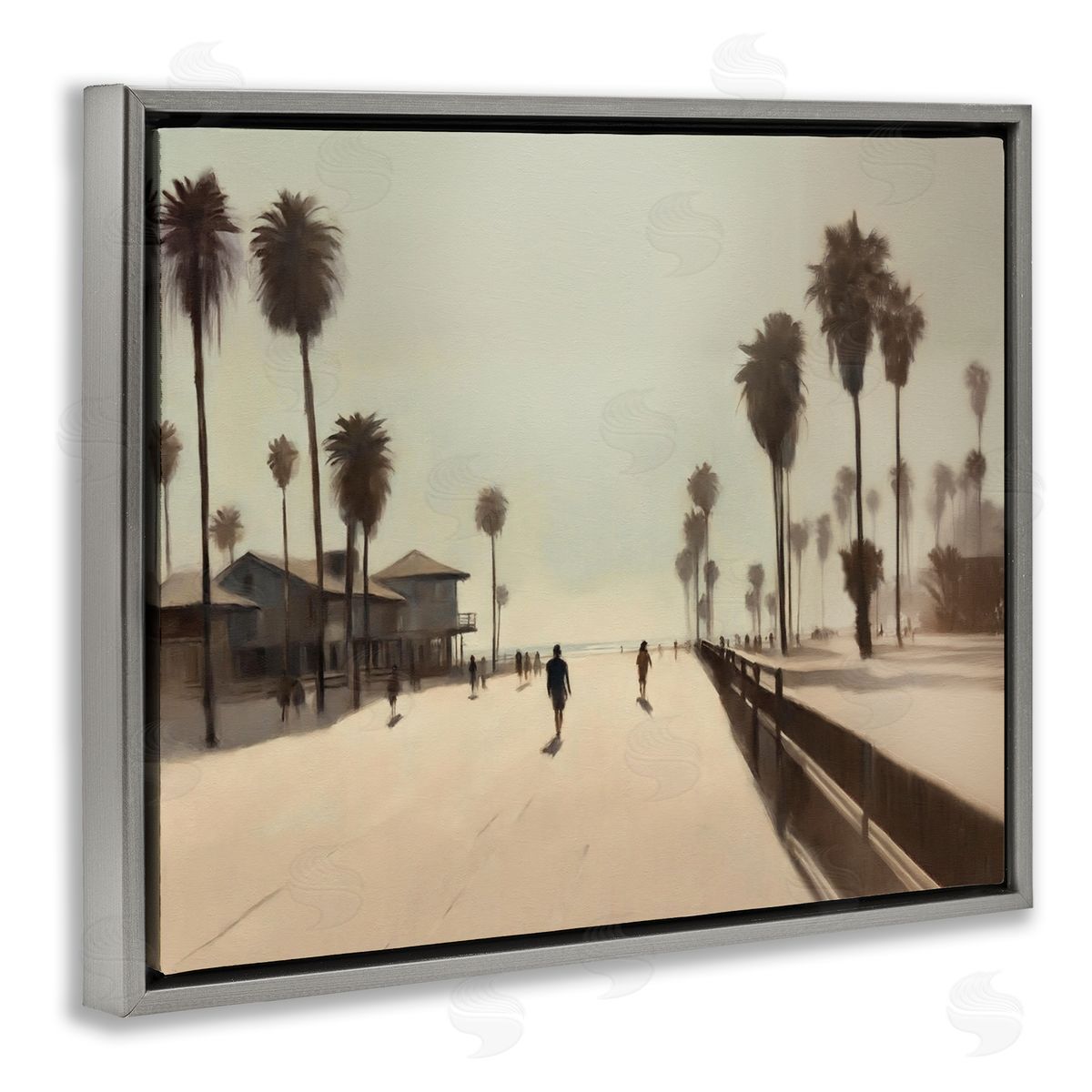 Midday Sun Beach View Grey Floating Frame Canvas Wall Art, Home Decor by Noah Bay