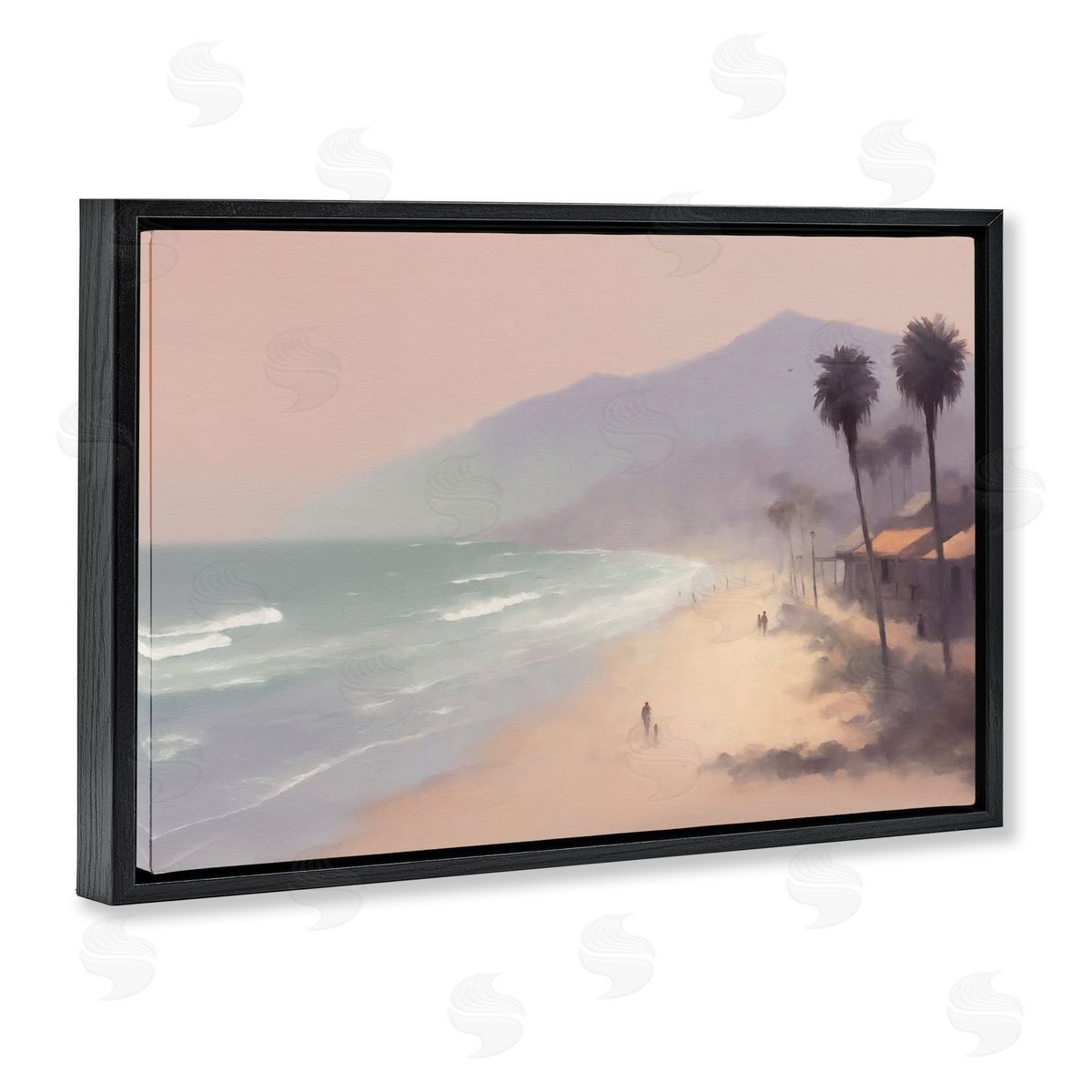 Beachside Cabins View Black Floating Frame Canvas Wall Art, Home Decor by Noah Bay