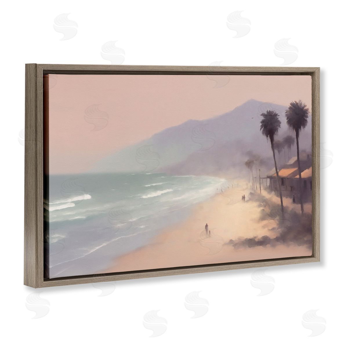 Beachside Cabins View Brown Floating Frame Canvas Wall Art, Home Decor by Noah Bay