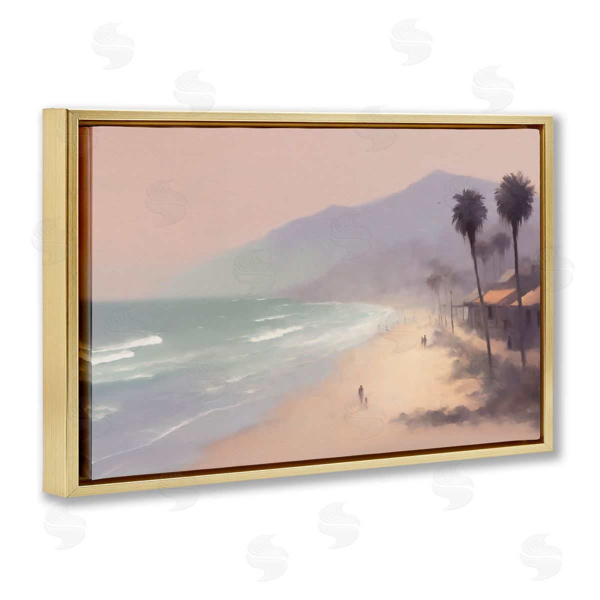 Beachside Cabins View Gold Floating Frame Canvas Wall Art, Home Decor by Noah Bay