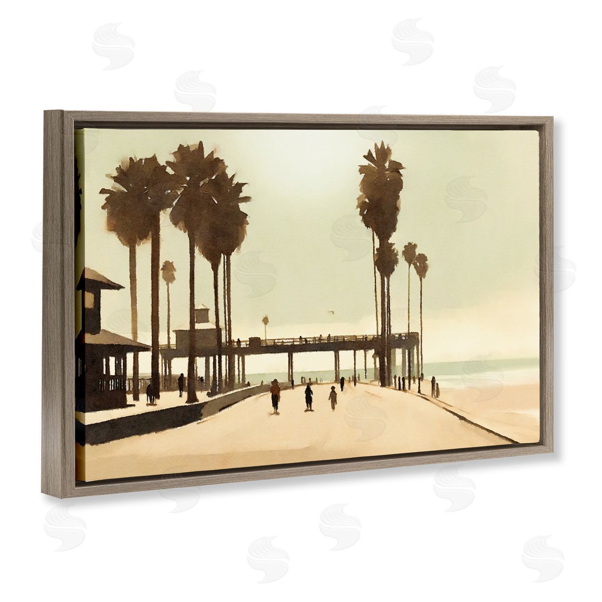 Tropical Beach Walkway Brown Floating Frame Canvas Wall Art, Home Decor by Noah Bay