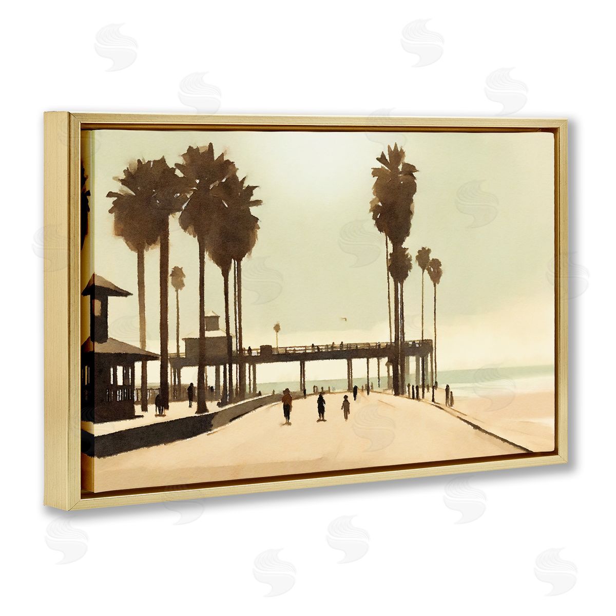 Tropical Beach Walkway Gold Floating Frame Canvas Wall Art, Home Decor by Noah Bay