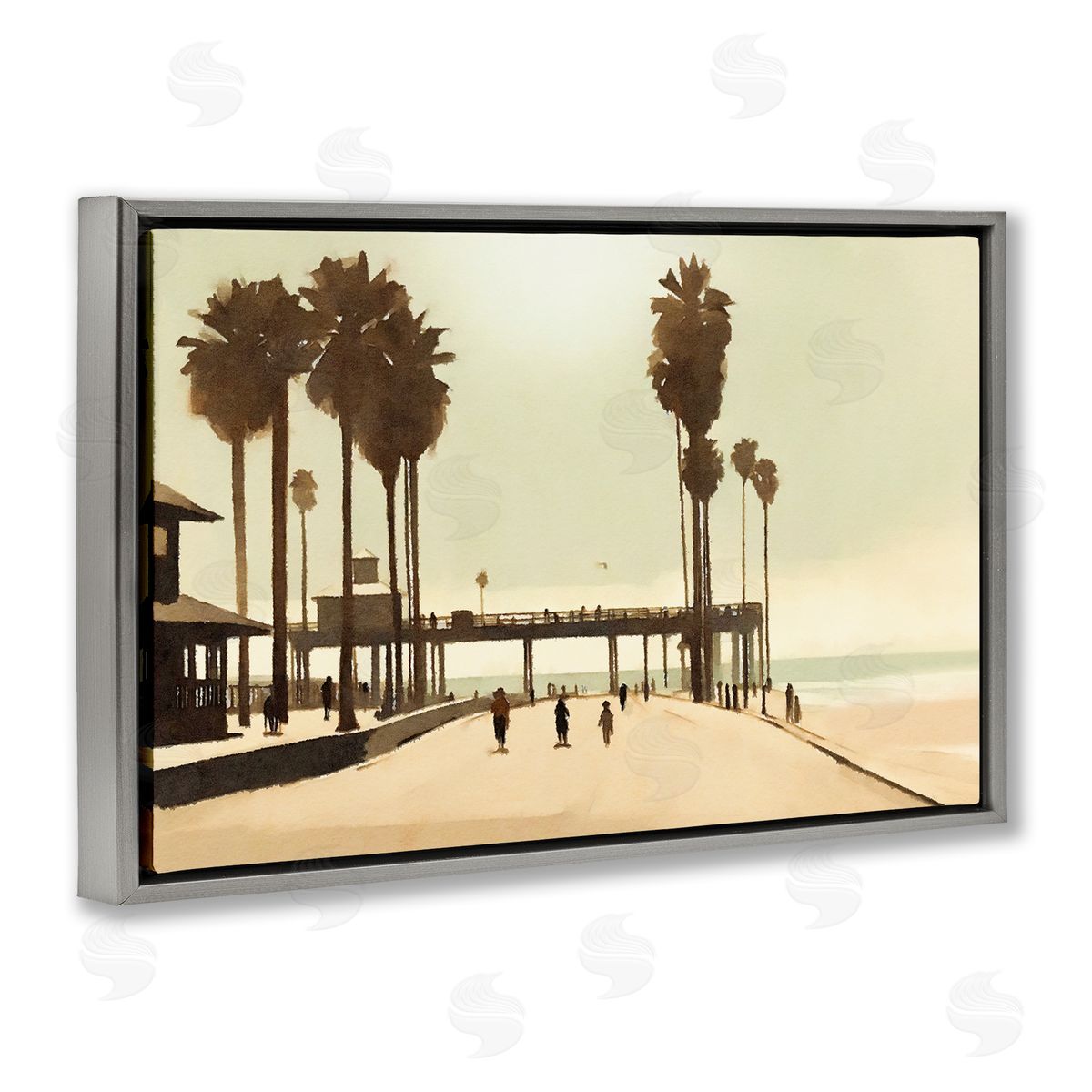 Tropical Beach Walkway Grey Floating Frame Canvas Wall Art, Home Decor by Noah Bay