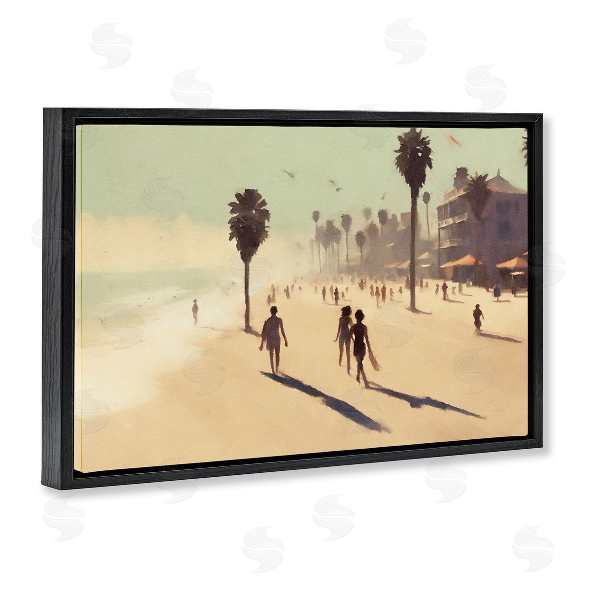 Tropical Shore Walk Black Floating Frame Canvas Wall Art, Home Decor by Noah Bay