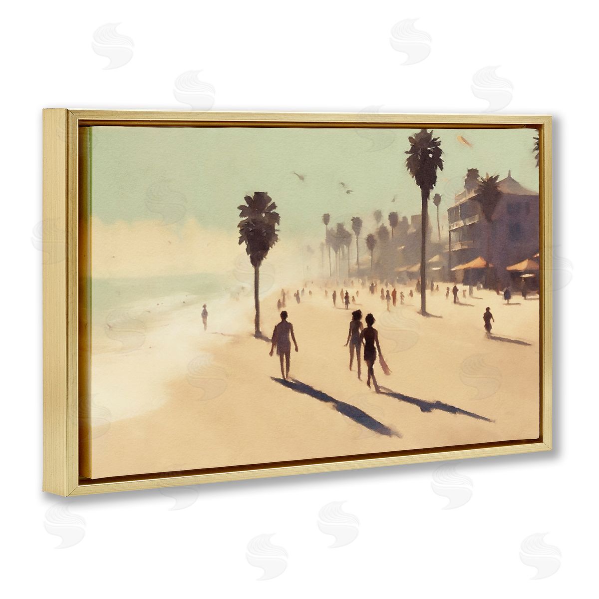 Tropical Shore Walk Gold Floating Frame Canvas Wall Art, Home Decor by Noah Bay